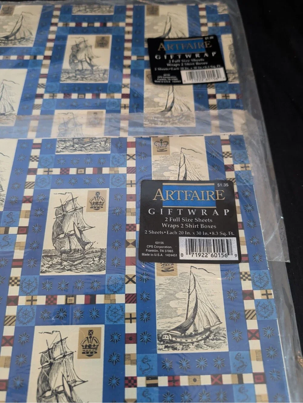 Vintage 80's Artfaire Nautical Themed Giftwrap Sheets 2 packs of  2 sheets